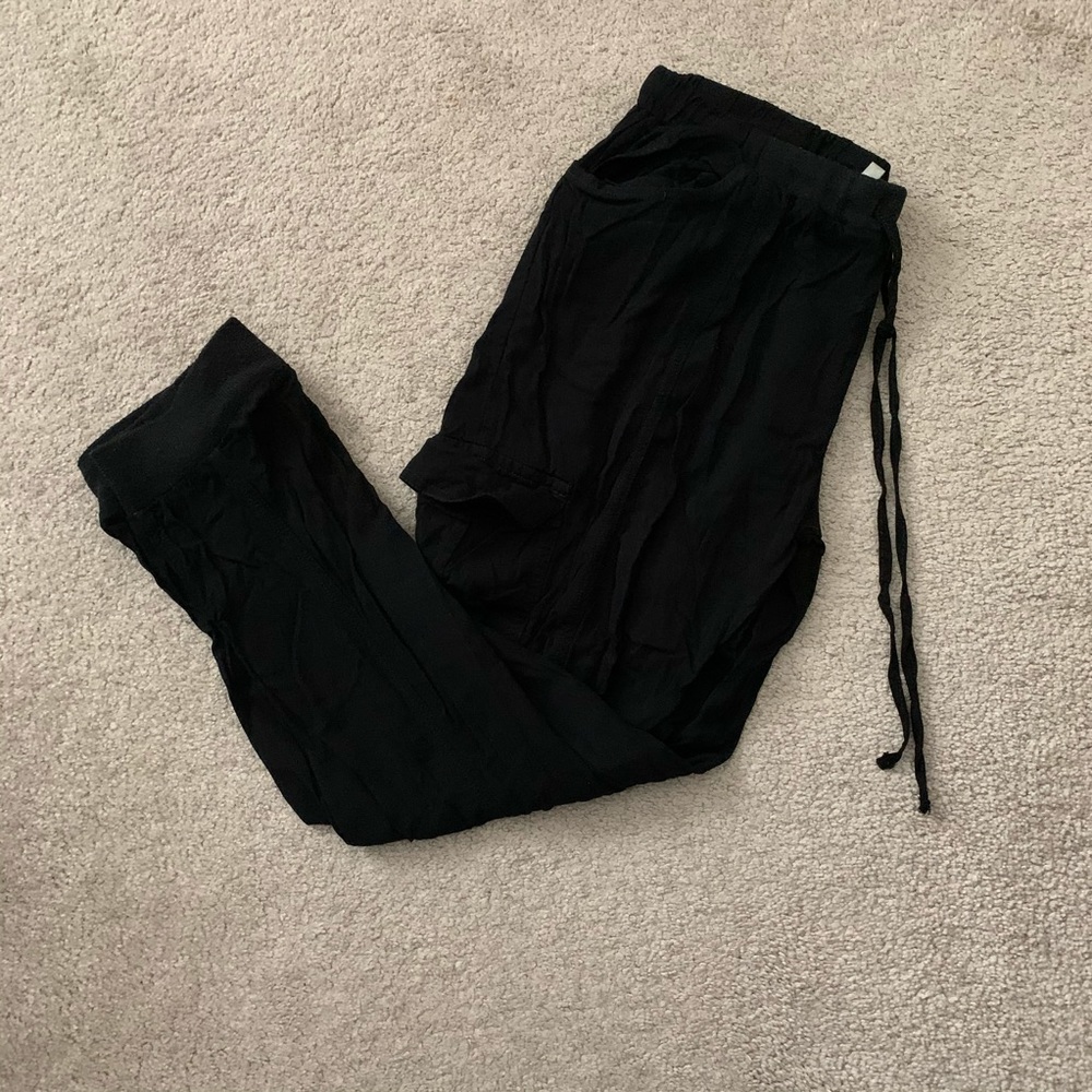 Black satin jogger pants.